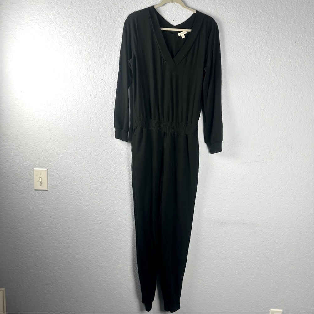 Garnet Hill French Terry Jogger Jumpsuit Black M